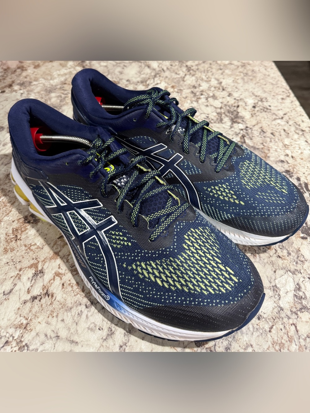 ASICS Navy Running Sneakers with Lime Highlights